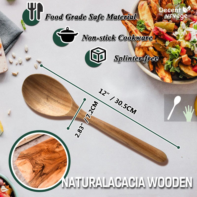 Decent Vrvege Wood Spoon, Healthy Acacia Wooden Cooking Spoons, Durable Kitchen Serving Spoon Scooper, Non Scratch Wood Ladle Tableware For Cooking, Serving Salad, Stirring Soup, Easy to use - Image 3